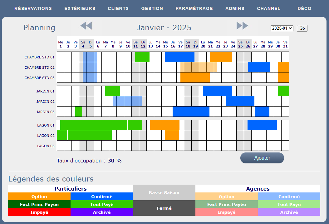 Planning des réservations